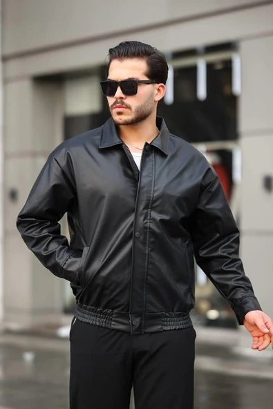 Claassics Men Erkek Oversize Suni Deri Oversize Bomber Ceket - 7443 - 4