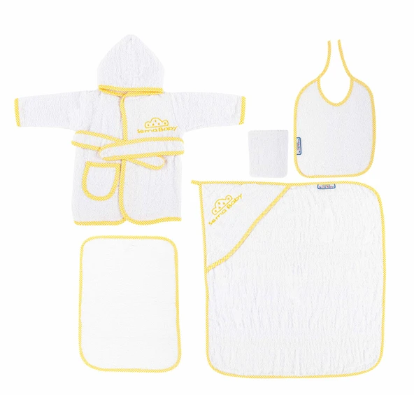 Sema Baby 5 Parça Bebek Bornoz Seti - Sarı ürün görseli 1