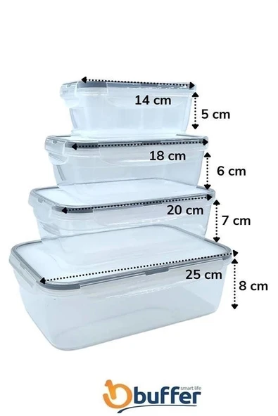 BUFFER® 4lü İç İçe Sızdırmaz Contalı Kilitli Kapaklı Plastik Erzak Saklama Kapları LC315 - Resim 6