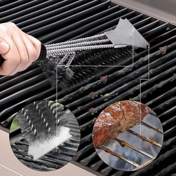 BUFFER® Mangal Izgara Temizleme Fırçası – Paslanmaz Çelik Telli, Uzun Saplı Grill Temizlik Aparatı Mangal Temizlik Fırça - Resim 5