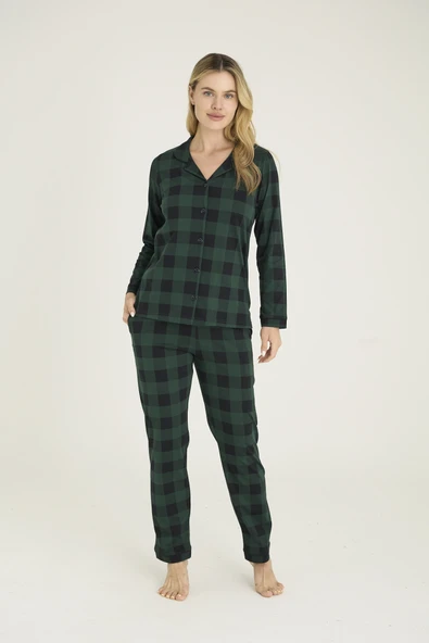 9209-K Kadın Apaj Yaka Pijama Takım - Resim 2