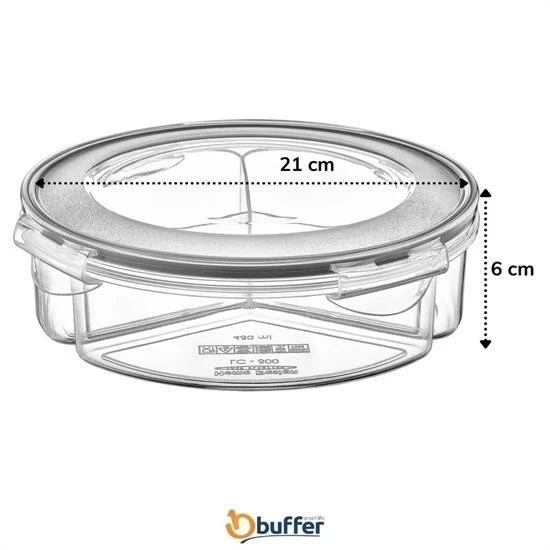 BUFFER® 3 Bölmeli Sızdırmaz Contalı Kilitli Kapaklı 1,35 Litre yuvarlak Erzak Saklama Kabı LC-500 - Resim 3
