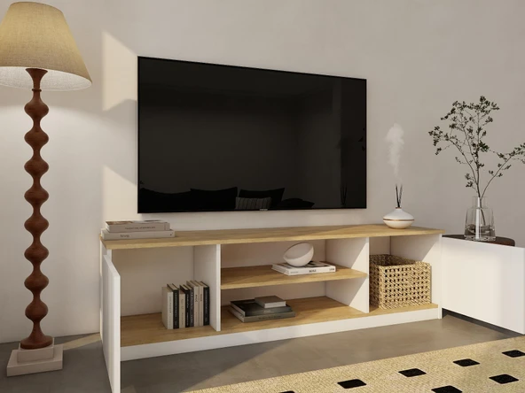 Bade Tv Ünitesi Lefkas Meşe Beyaz Renk - Resim 3