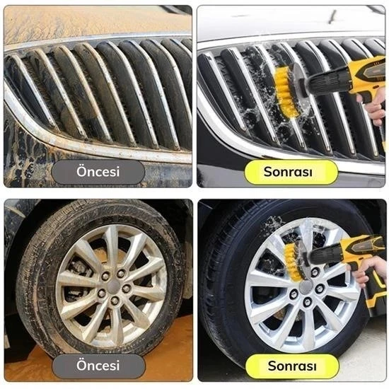 BUFFER® 3lü Matkap Ucu Banyo Küvet Duşakabin Araba Tekerliği Koltuk Yıkama Temizleme Fırçası Seti - Resim 4