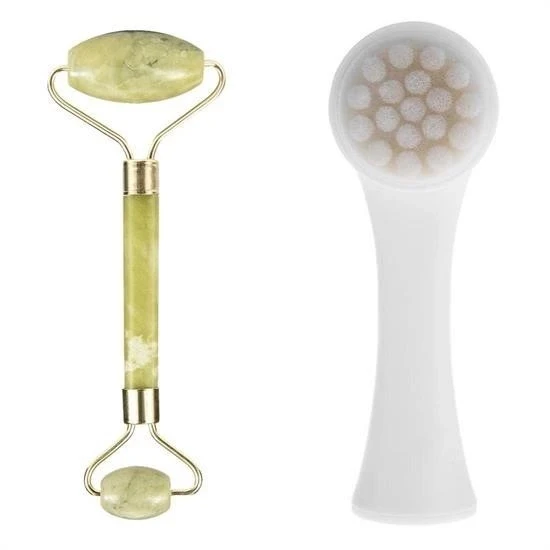 BUFFER® 2li Set Çift Taraflı Cilt Temizleme Fırçası ve Yeşim Taşı Çift Taraflı Cilt Masaj Aleti ürün görseli 1