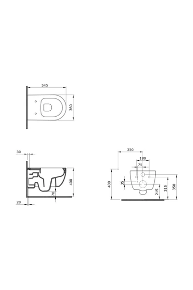 V-tondo Asma Klozet Rimless Mat Siyah Kapak Hariçtir 1416-004-0128 - 3