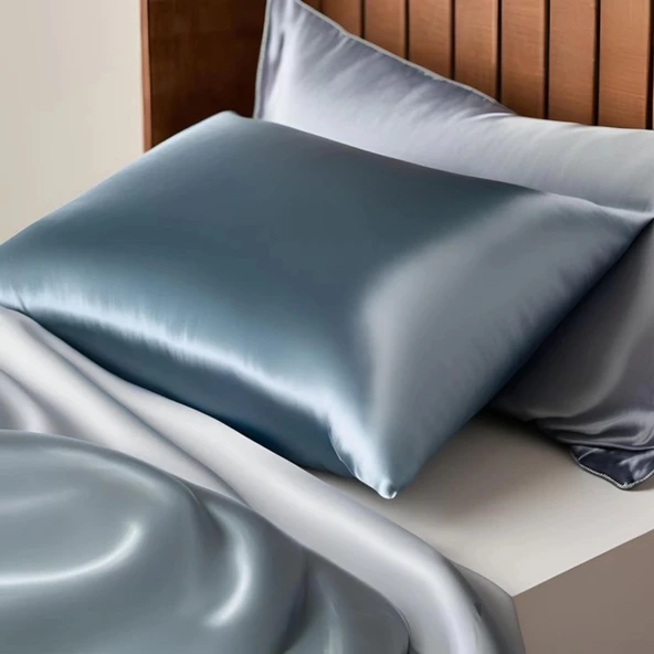 Antibakteriyel Terletmeyen İpek Saten Yastık Kılıfı 2'li 50x70 Mavi - Resim 3