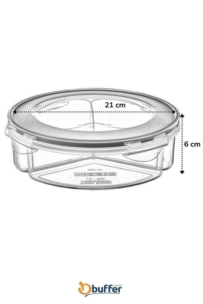 BUFFER® 3 Bölmeli Sızdırmaz Contalı Kilitli Kapaklı 1,35 Litre yuvarlak Erzak Saklama Kabı LC-500 - Resim 8