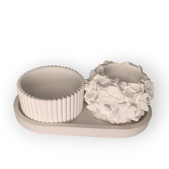 Çiçekli Ve Çizgili Mumluk set ürün görseli 1