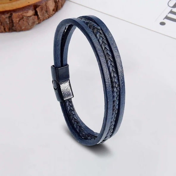 Lacivert Siyah Saç Örgü Ve Çelik Bileklik 31833B10D1 - Resim 2