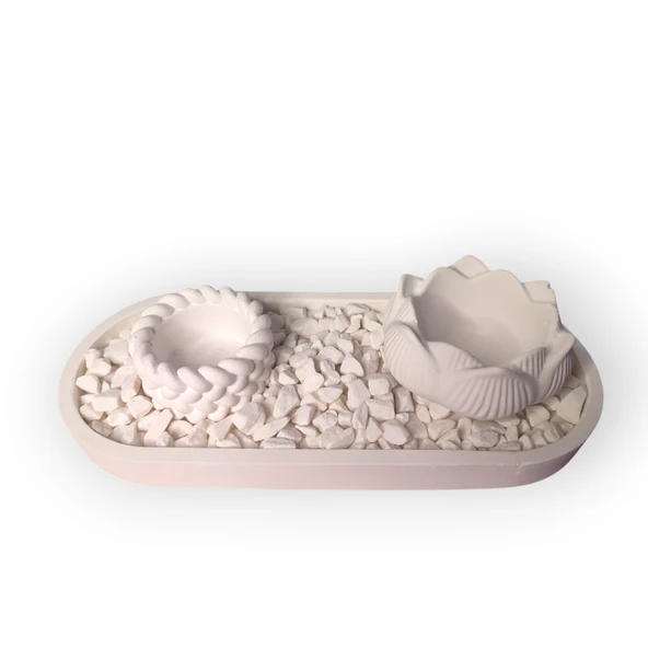 Çakıl Taşları ile süslenmiş Örgülü ve Lotus mumluk ürün görseli 1