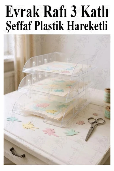 Evrak Rafı 3 lü Masaüstü 1 Paket Plastik Evrak Rafı Masa Üstü Şeffaf Hareketli A4 Dosya Düzenliyici Kağıt Tepsisi - 4
