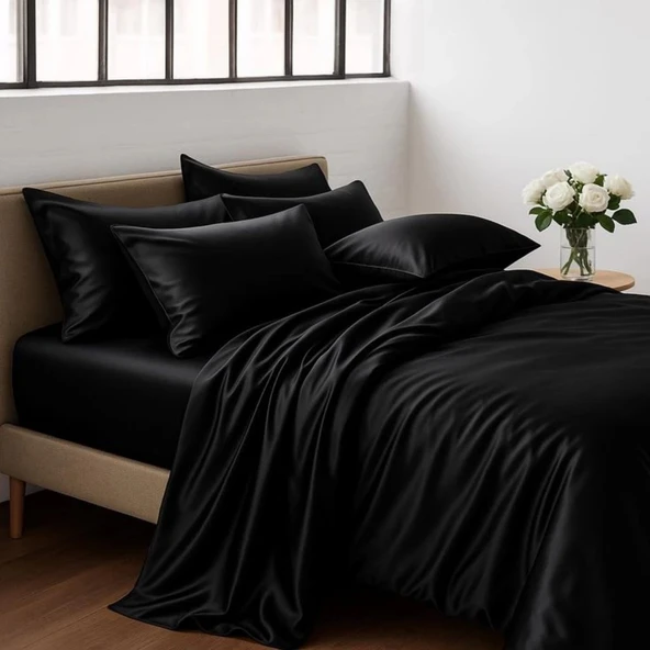 Antibakteriyel Terletmeyen İpek Saten Yastık Kılıfı 2'li 50x70 Siyah - Resim 2
