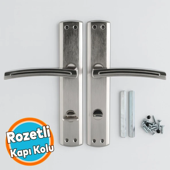 WC Banyo Aynalı Kapı Kolu Nikel İnox Sağa Sola Uygun İç Dış Wc Kapısı Kilitlenebilir 1 Takım ürün görseli