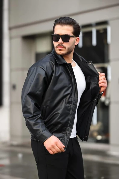 Claassics Men Erkek Oversize Suni Deri Oversize Bomber Ceket - 7443 - 2