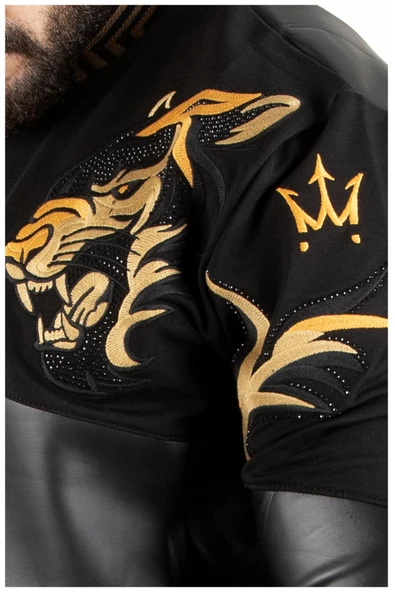 DeepSEA Erkek Taş İşlemeli Suni Deri Ceket Rüzgar & Su Geçirmez Nakışlı Fermuarlı Suni Deri Mont 2300367 - Resim 4