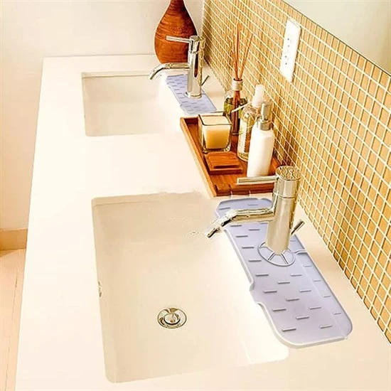 Lavabo İçin Silikon Esnek Mat Musluk Sapı Damlama Tutucu Raf Mutfak Tezgahı Sıçrama Koruma (5284) - Resim 2