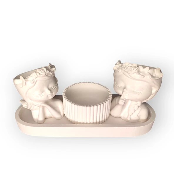 2 Tane Çiçekli Kız Ve Çizgili Mumluk ürün görseli 1