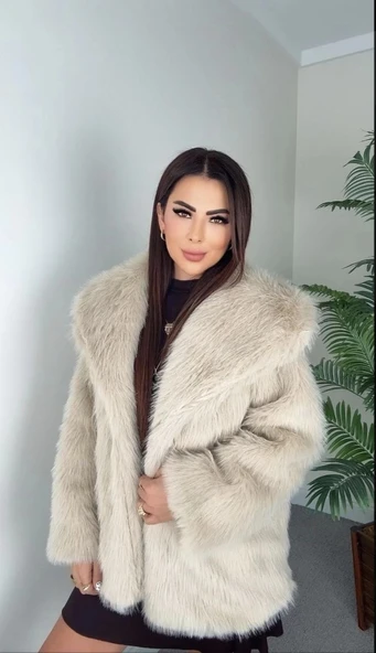 BİÇOMİ Önü çıtçıtlı loli kürk bej t4149 ürün görseli