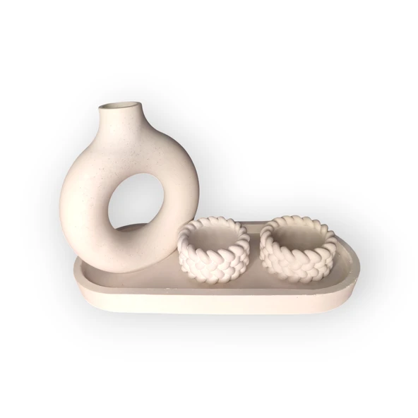 2örgülü Mumluk ve Yuvarlak vazo set ürün görseli 1