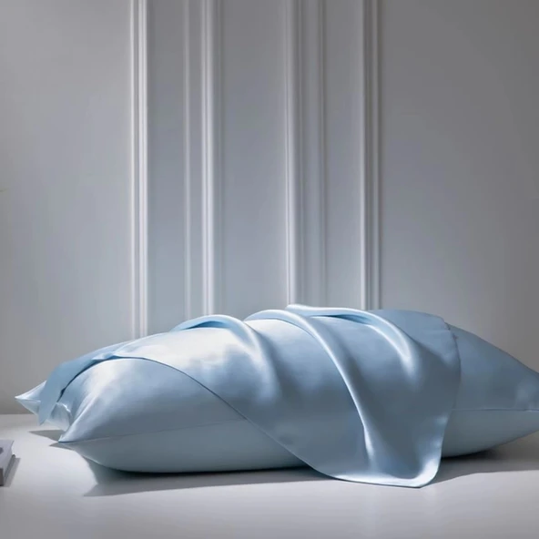 Antibakteriyel Terletmeyen İpek Saten Yastık Kılıfı 2'li 50x70 Mavi - Resim 2