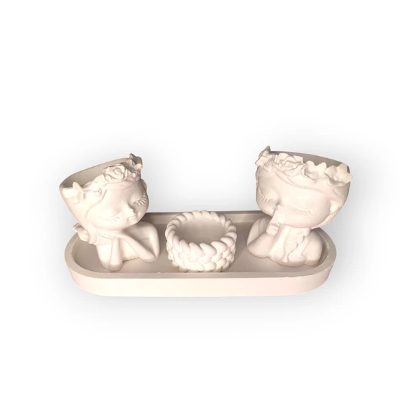 2li Çiçekli kız ve Örgülü Mumluk set ürün görseli