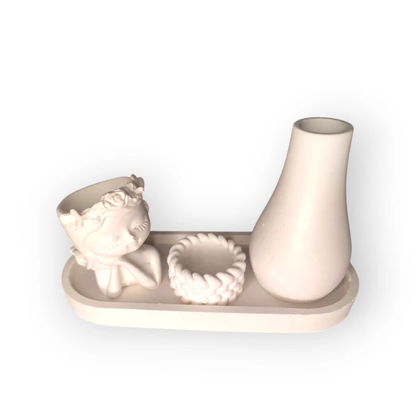 Çiçekli kız, Örgülü mumluk ve Vazo set ürün görseli 1