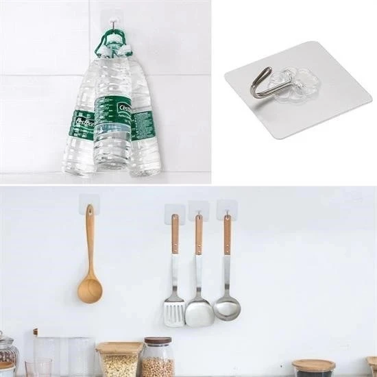 BUFFER® Süper Güçlü Yapışkanlı Suya Dayanıklı Şeffaf Askı 5li Set Yeniden Kullanılabilir Kancalar - Resim 8