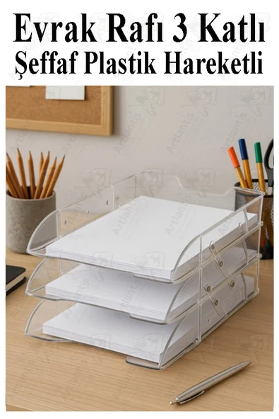 Evrak Rafı 3 lü Masaüstü 1 Paket Plastik Evrak Rafı Masa Üstü Şeffaf Hareketli A4 Dosya Düzenliyici Kağıt Tepsisi