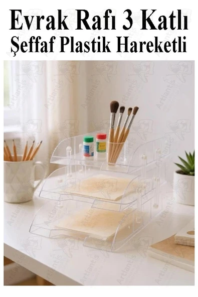 Evrak Rafı 3 lü Masaüstü 1 Paket Plastik Evrak Rafı Masa Üstü Şeffaf Hareketli A4 Dosya Düzenliyici Kağıt Tepsisi - 2