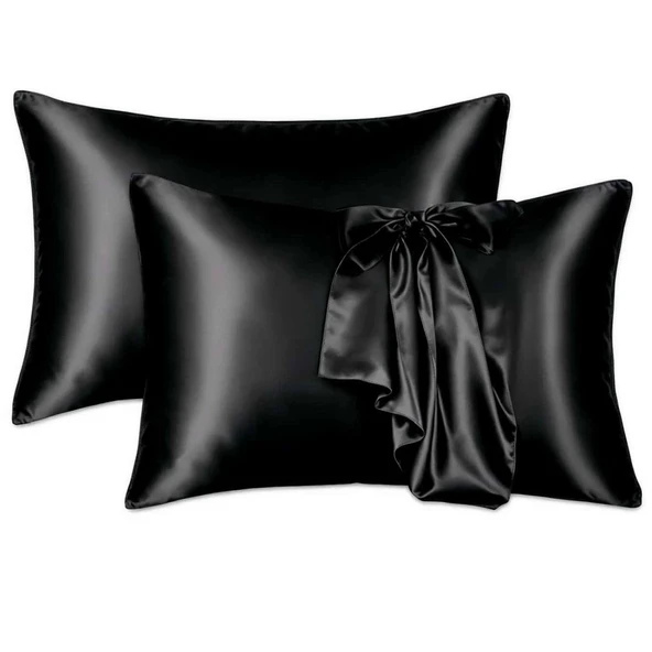 Antibakteriyel Terletmeyen İpek Saten Yastık Kılıfı 2'li 50x70 Siyah - Resim 6