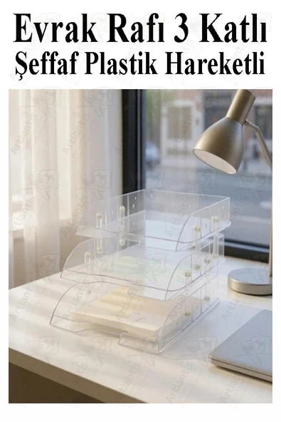 Evrak Rafı 3 lü Masaüstü 1 Paket Plastik Evrak Rafı Masa Üstü Şeffaf Hareketli A4 Dosya Düzenliyici Kağıt Tepsisi - 3