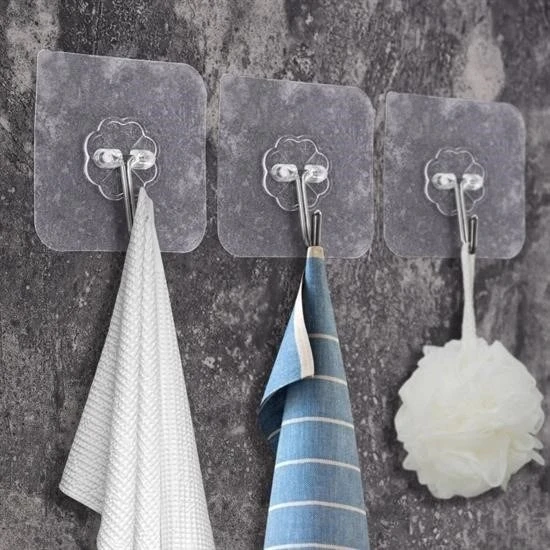 BUFFER® Süper Güçlü Yapışkanlı Suya Dayanıklı Şeffaf Askı 5li Set Yeniden Kullanılabilir Kancalar - Resim 3