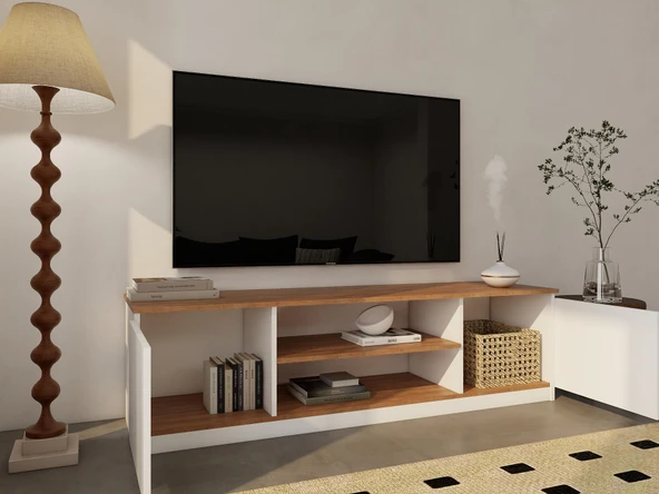Bade Tv Ünitesi Marbella Kiraz Beyaz Renk - Resim 3