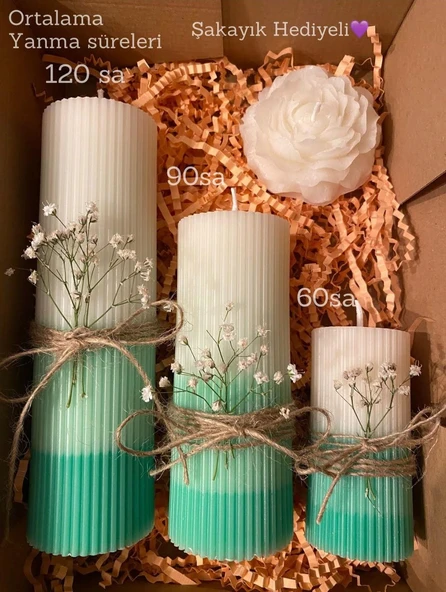 Yonca Baton Vanilya & Lavanta Kokulu 3'lü Dekoratif Mum Seti - 3