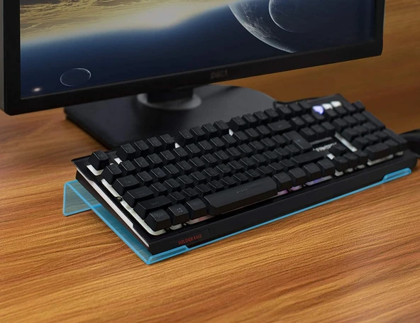 Klavye Standı Sehpası Klavye Yükseltici Pleksiglass 3 mm Şeffaf Açık Mavi Özel Renk..