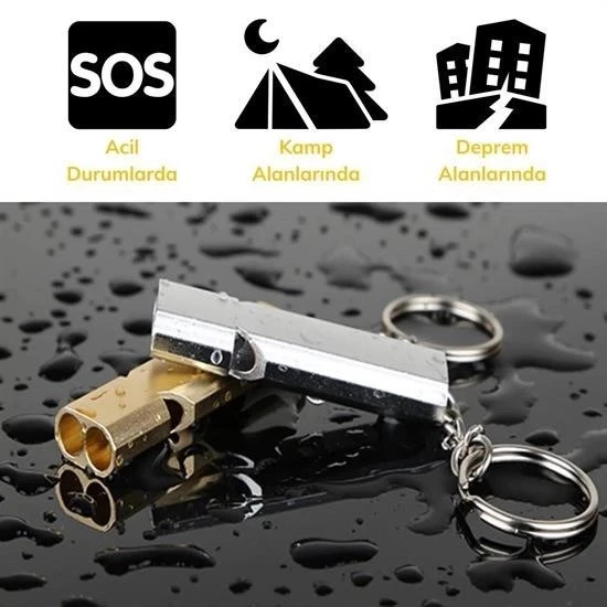 BUFFER® SOS Acil İmdat Düdüğü Alüminyum Islık Anahtarlık Kamp Yürüyüş Aksesuar Araçları - Resim 6