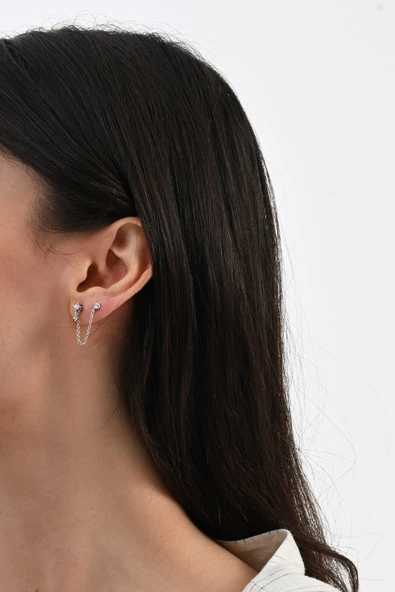 925 ayar gümüş rodyumlu zirkon taşlı çift delikli kullanılabilen gümüş zincir küpe SGTL13073RODAJ ürün görseli