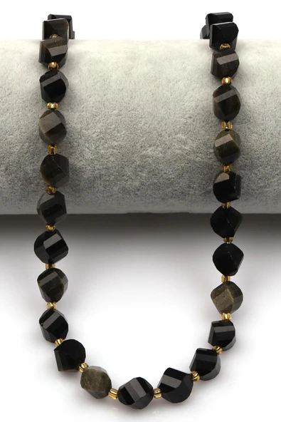 Golden Obsidyen Doğal Taş Dizi 8 x 9 mm Burgu Kesim - 2