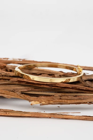 925 ayar Gümüş altın yaldızlı çivi deseni bilezik SGTL13039GOLD - Resim 4