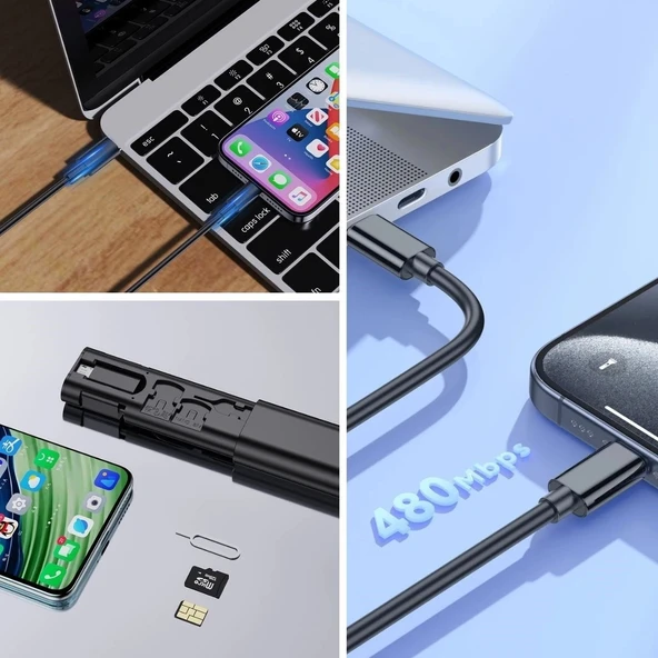 BUFFER® Cep Tipi 60W Bas Aç Type-C,İphone Şarj,Micro USB Hızlı Şarj Data Kablo Seti - Resim 3