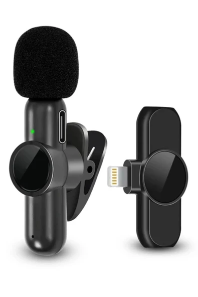 BUFFER® Type C Uyumlu İphone Dönüştürücülü Kablosuz Yaka Mikrofonu Android ve İphone Uyumlu Mini Mikrofon - 8