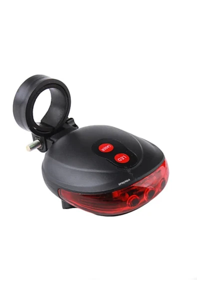 Bisiklet Arka Stop Lambası Lazer Şeritli Led Işık Pilli 7 Fonksiyon 5 LED ürün görseli 1