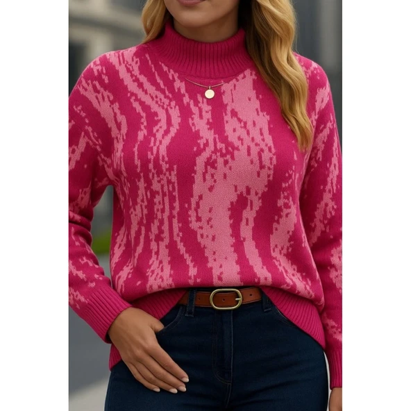 Lucky Life Kadın Uzun Kollu Balıkçı Yaka çok Renkli Triko Bluz