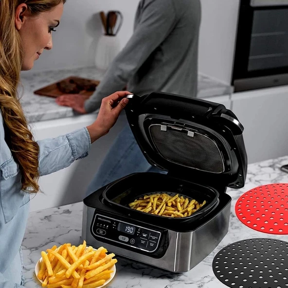 BUFFER® Siyah Isıya Dayanıklı Yıkanılabilir Silikon Fırın Ve Airfryer Yuvarlak Model Pişirme Matı 23 Cm - Resim 8