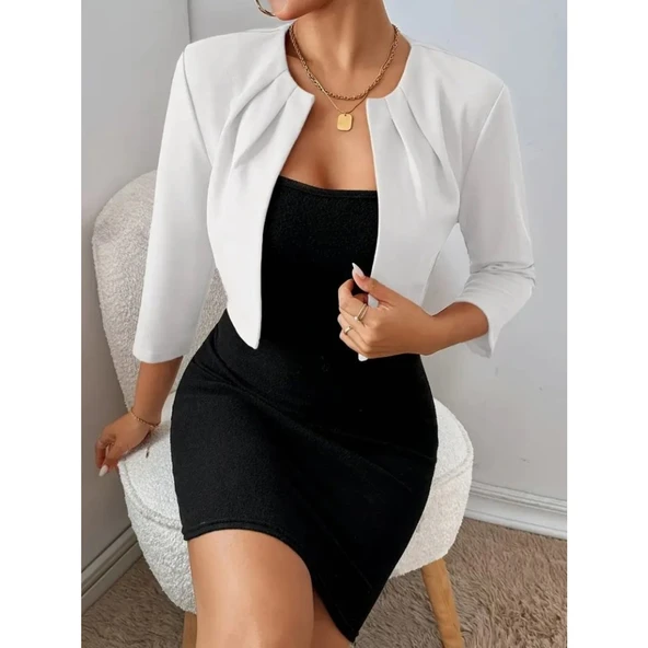 Lucky Life Lucky Life Kadın Truvakar Kol önü Açık Kısa Ithal Krep Ceket - 5