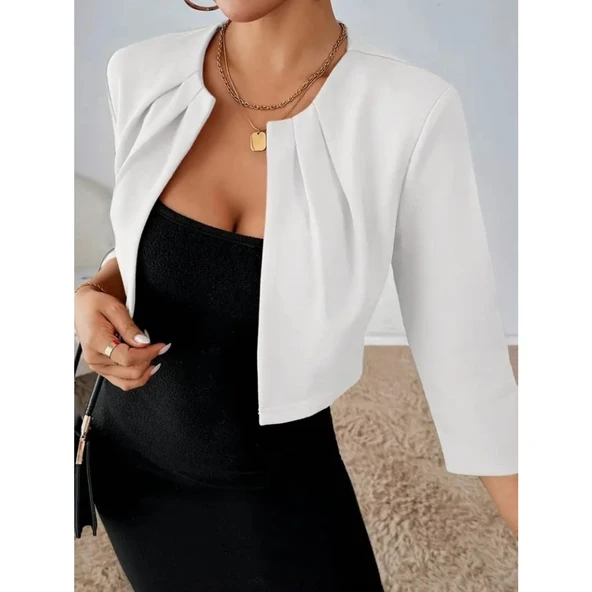 Lucky Life Lucky Life Kadın Truvakar Kol önü Açık Kısa Ithal Krep Ceket - 3