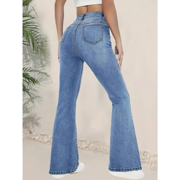 Lucky Life Lucky Life Kadın Yüksek Bel İspanyol Paça Kot Pantolon