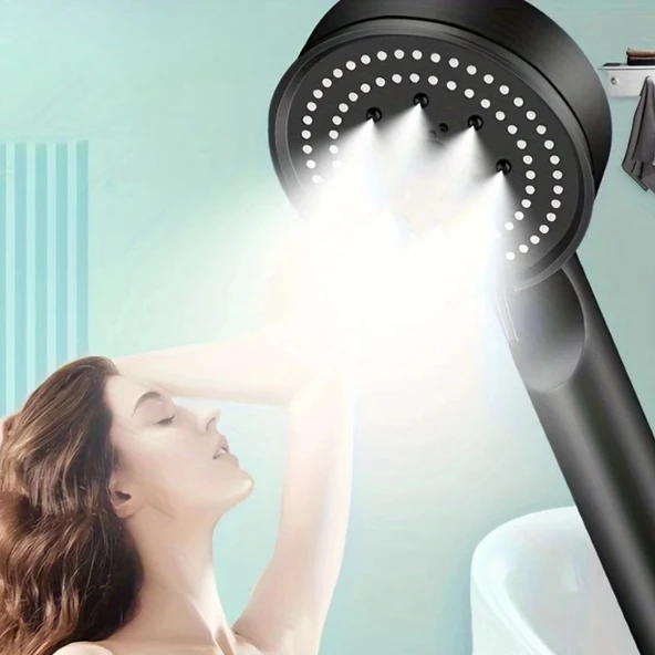 BUFFER® 5 Fonksiyonlu Yüksek Basınçlı Ayarlanabilir Siyah Duş Başlığı - Resim 2
