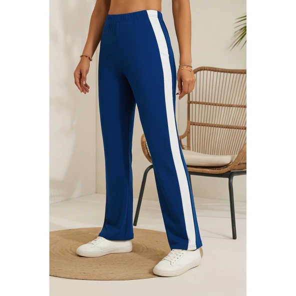 Lucky Life Lucky Life Kadın Yüksek Bel Yan şerit Detaylı Yırtmaçlı Viskon Iki Iplik Pantolon - 4